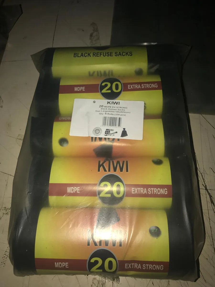 Private label black refuse sacks packed in printed retail film