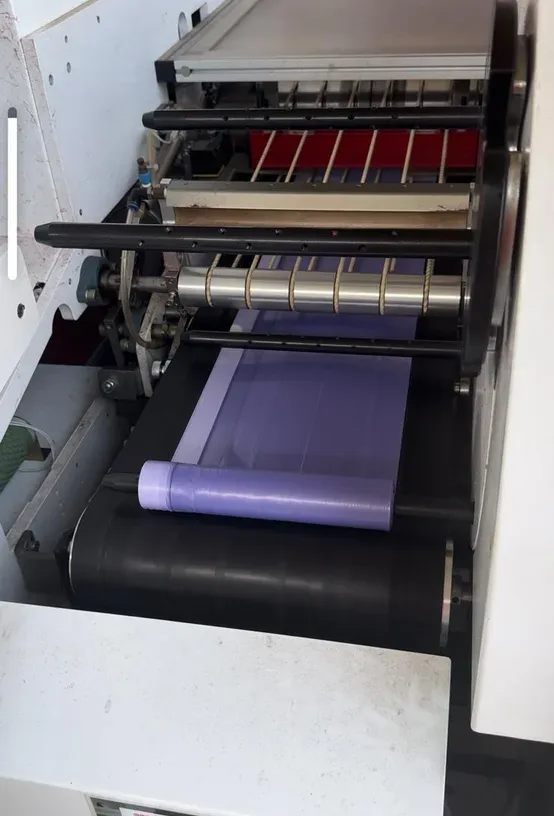 Flexo printing and cutting line producing lilac bin liners